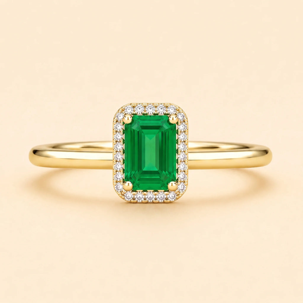 Emerald Halo Gold Promise Ring