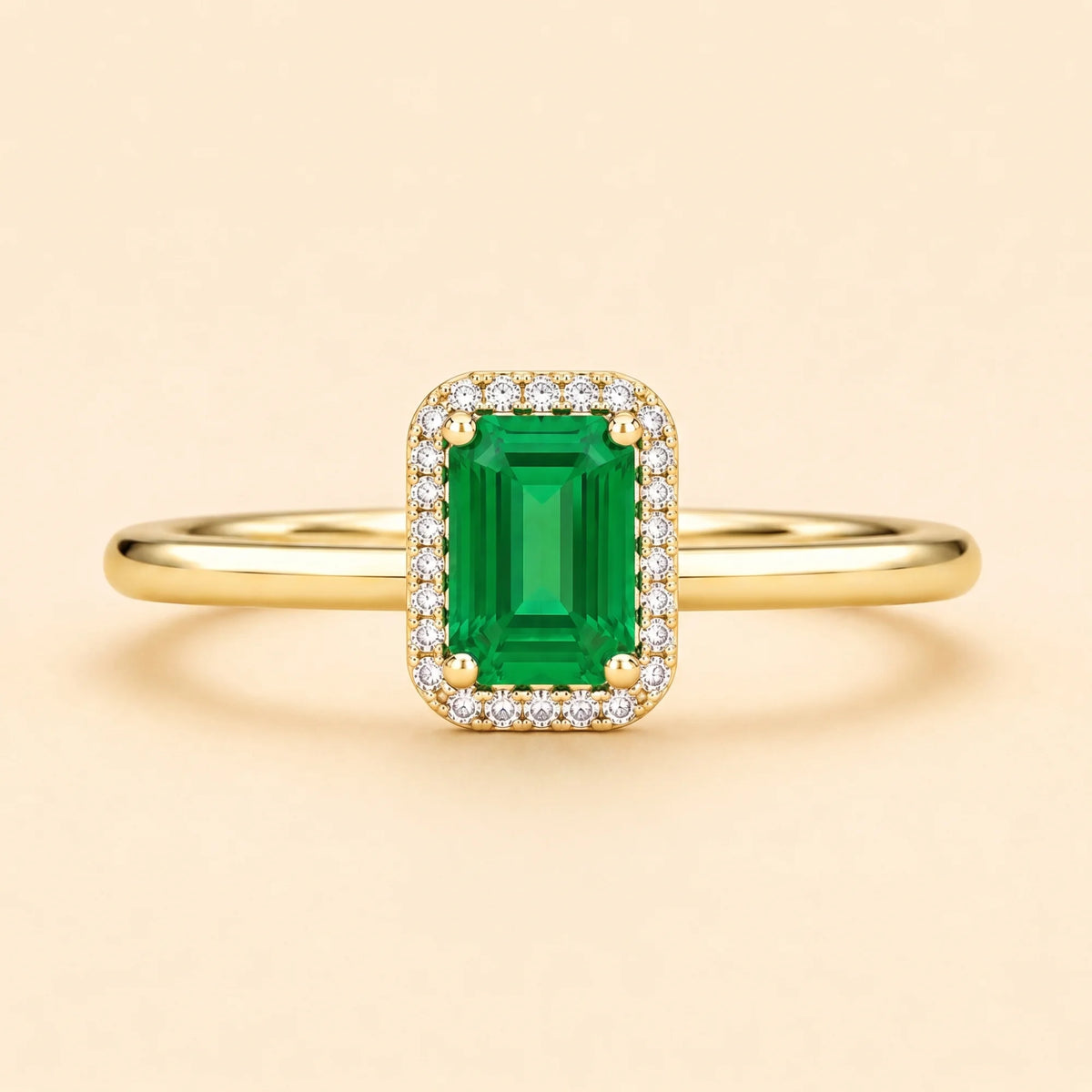 Emerald Halo Gold Promise Ring