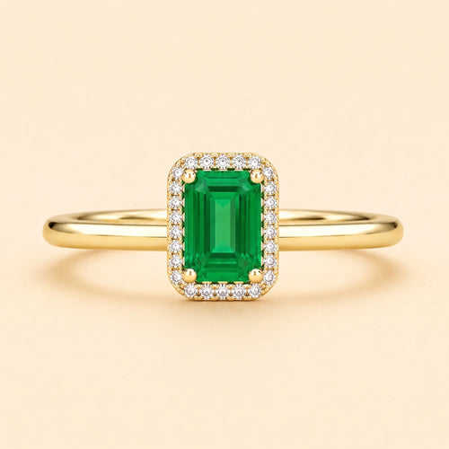 Emerald Halo Gold Promise Ring
