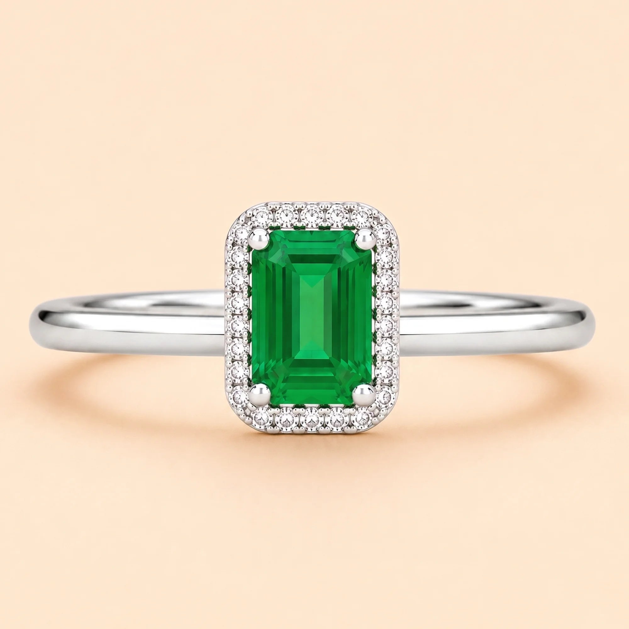 Emerald Halo Silver Promise Ring
