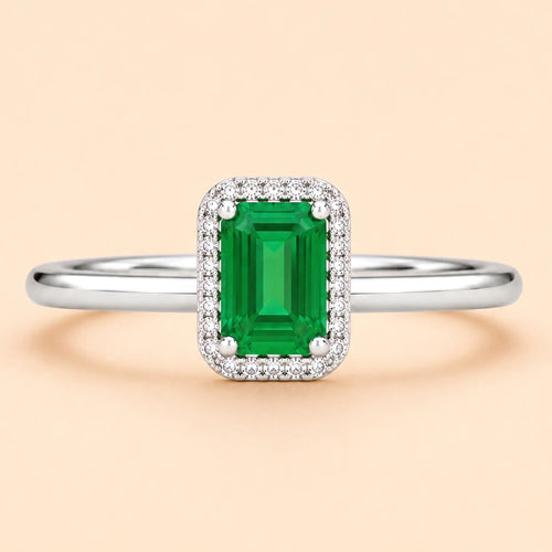 Emerald Halo Silver Promise Ring