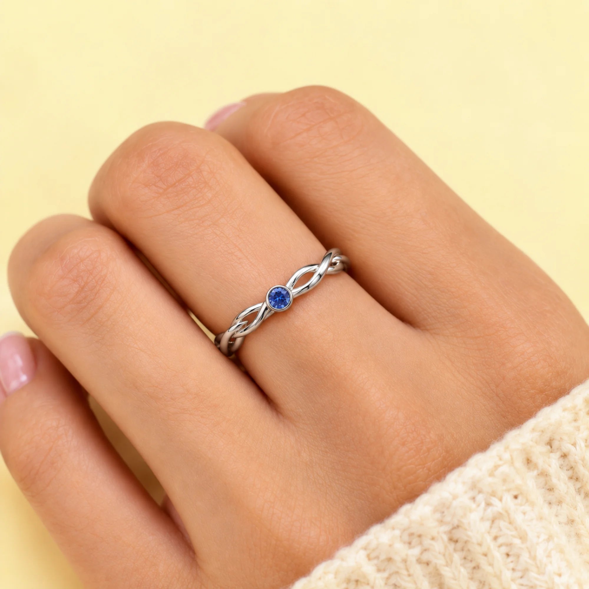 Twist Band Silver Promise Ring On Girls Finger