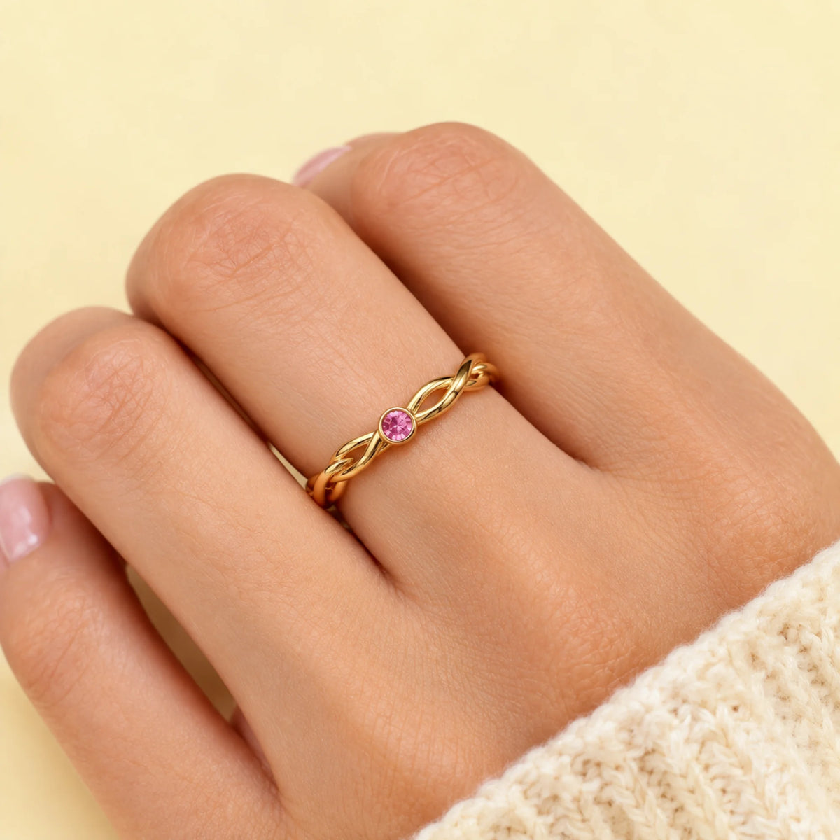 Twist Band Gold Promise Ring On Girls Finger